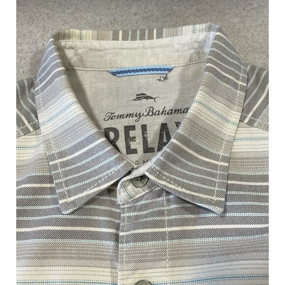 Tommy Bahama Relax Island Modern Fit Striped Men’s Shirt Sz Medium Cream/Brown - Picture 9 of 15